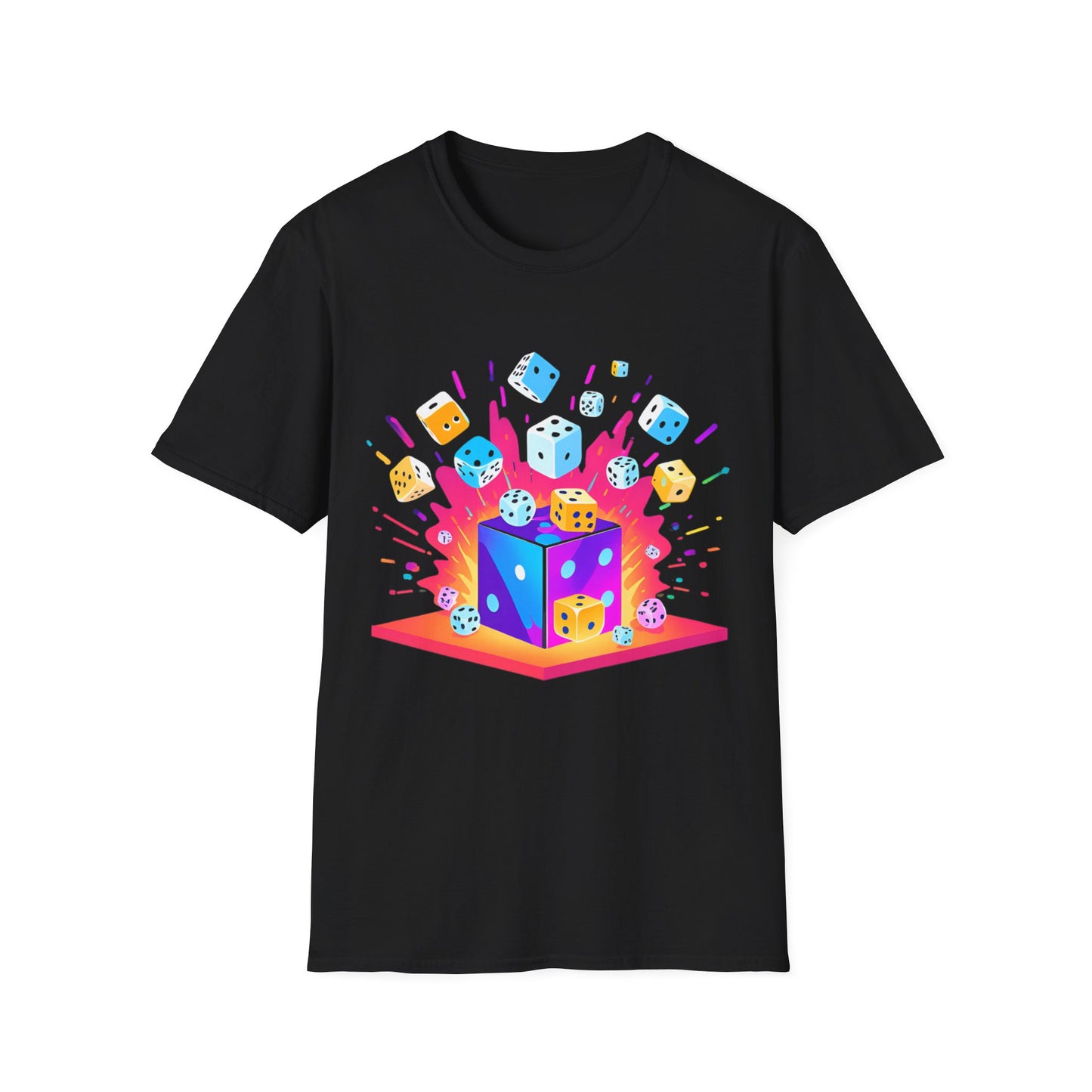 Exploding Colourful Dice | Dice and Thread | Printed Graphic T-Shirt Board Game