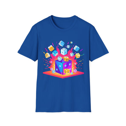 Exploding Colourful Dice | Dice and Thread | Printed Graphic T-Shirt Board Game