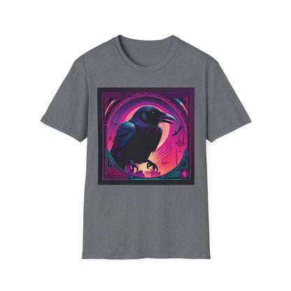 Wingspan Inspired Raven Retro Neon Cyberpunk | Dice and Thread | Printed Graphic T-Shirt Board Game