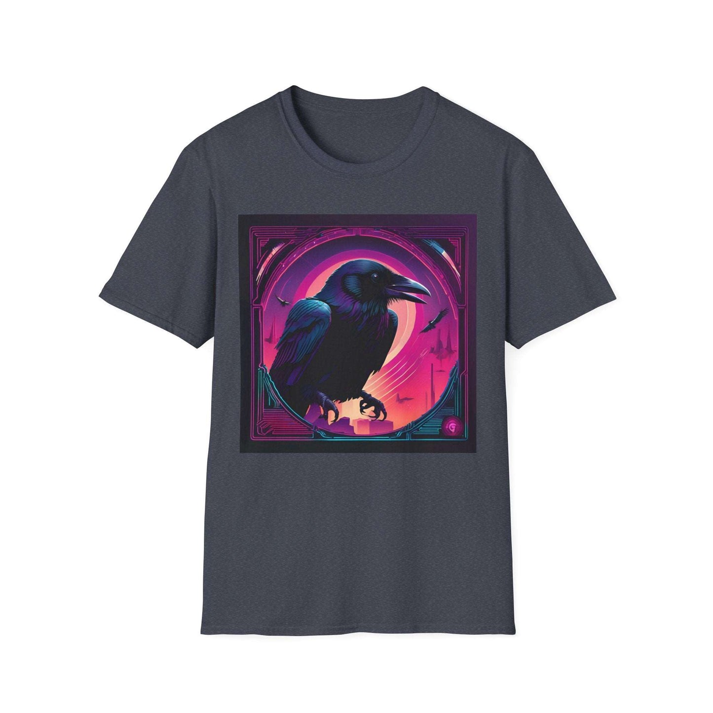 Wingspan Inspired Raven Retro Neon Cyberpunk | Dice and Thread | Printed Graphic T-Shirt Board Game