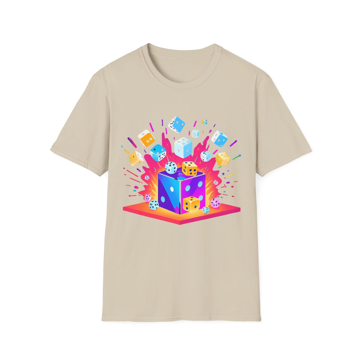 Exploding Colourful Dice | Dice and Thread | Printed Graphic T-Shirt Board Game