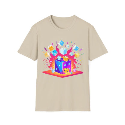 Exploding Colourful Dice | Dice and Thread | Printed Graphic T-Shirt Board Game