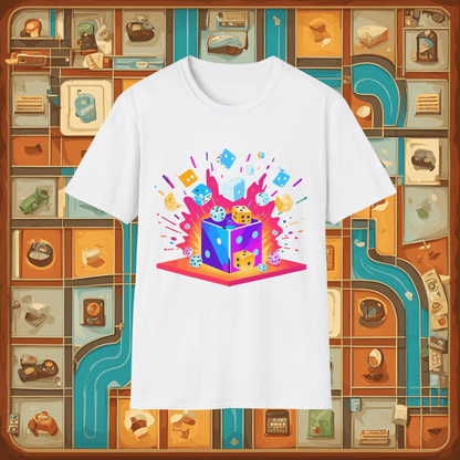 Exploding Colourful Dice | Dice and Thread | Printed Graphic T-Shirt Board Game