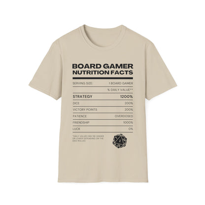 Board Gamer Nutrition Facts | Dice and Thread | Nutrition Facts T-Shirt