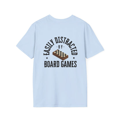 Easily Distracted by Board Games | Dice and Thread | Unisex Soft-Style T-Shirt