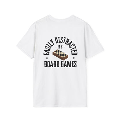 Easily Distracted by Board Games | Dice and Thread | Unisex Soft-Style T-Shirt