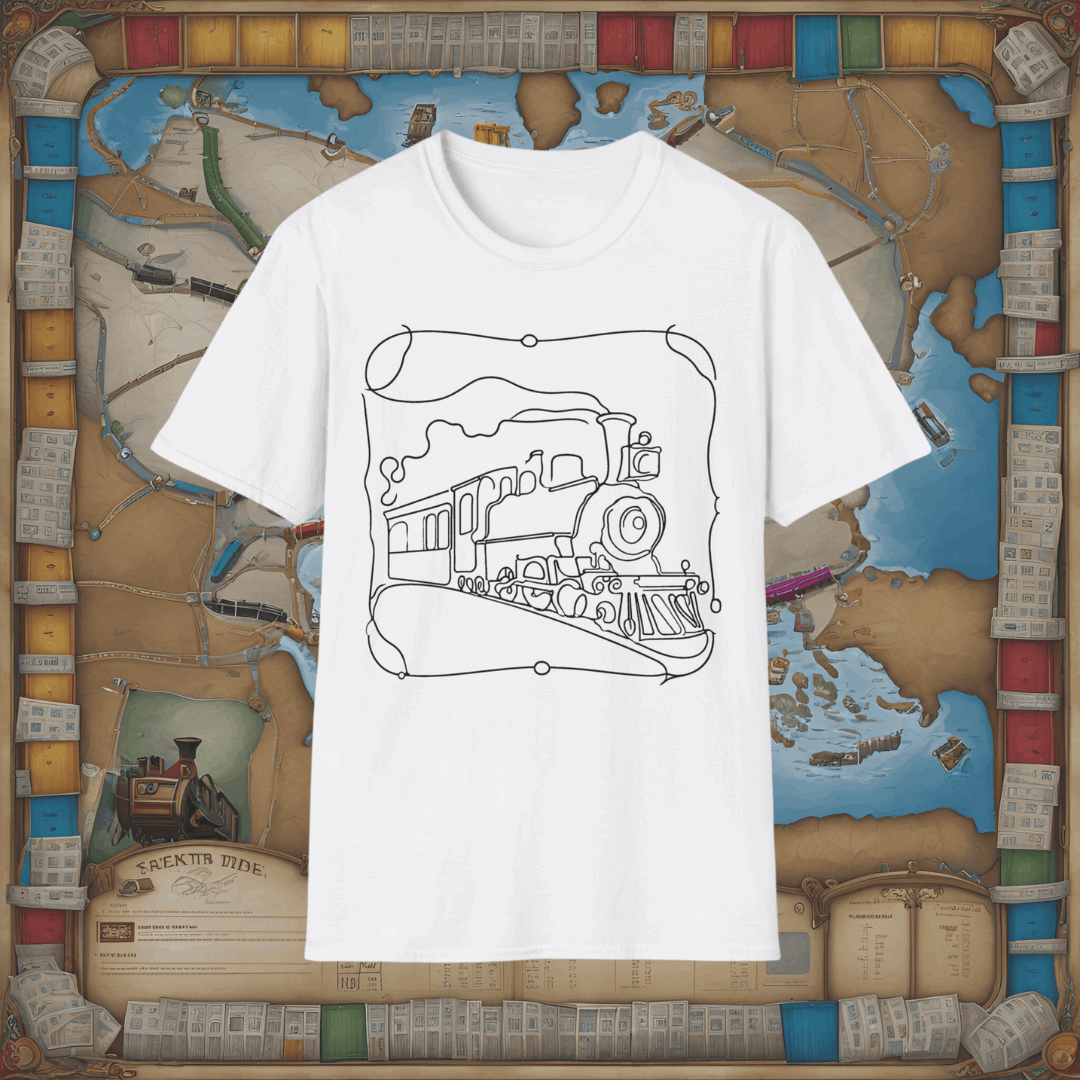 Train Abstract Ticket to Ride Inspired | Dice and Thread | Printed Graphic T-Shirt Board Game