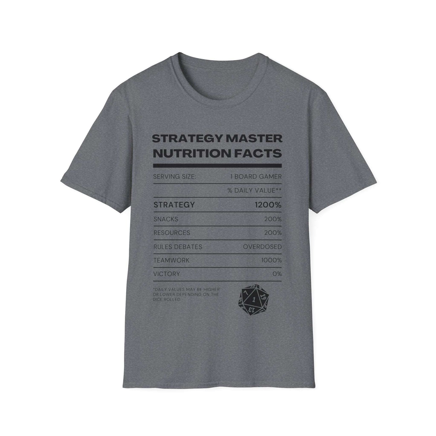 Strategy Master Nutrition Facts | Dice and Thread | Nutrition Facts T-Shirt