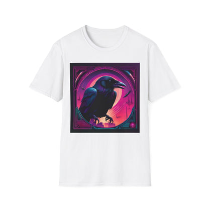 Wingspan Inspired Raven Retro Neon Cyberpunk | Dice and Thread | Printed Graphic T-Shirt Board Game