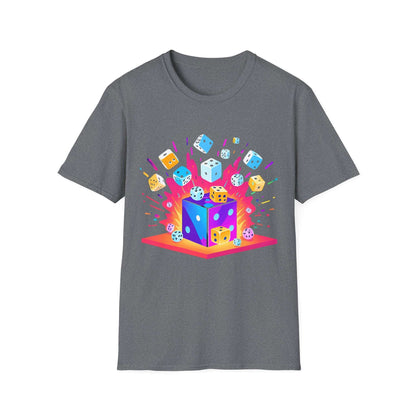 Exploding Colourful Dice | Dice and Thread | Printed Graphic T-Shirt Board Game