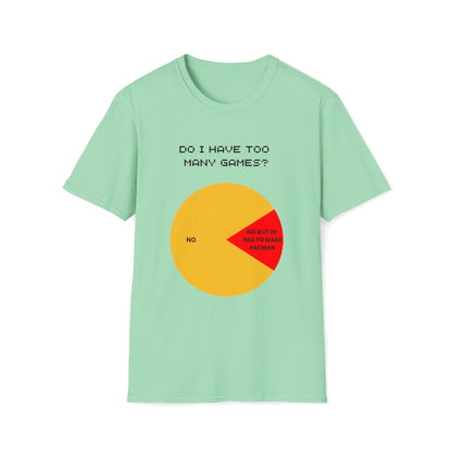 Pacman "Too many games" | Dice and Thread | Unisex Soft-Style T-Shirt