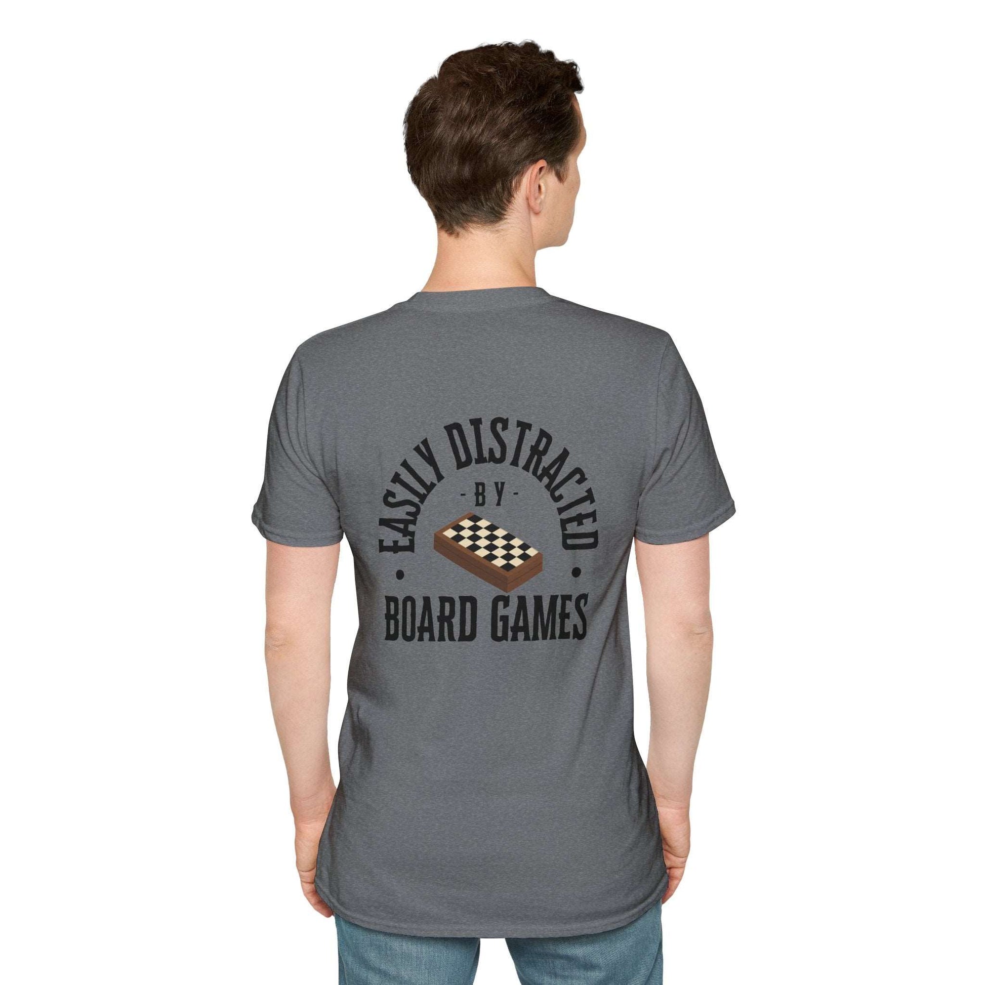 Easily Distracted by Board Games | Dice and Thread | Unisex Soft-Style T-Shirt