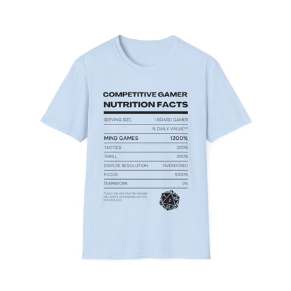 Competitive Gamer Nutrition Facts | Dice and Thread | Nutrition Facts T-Shirt