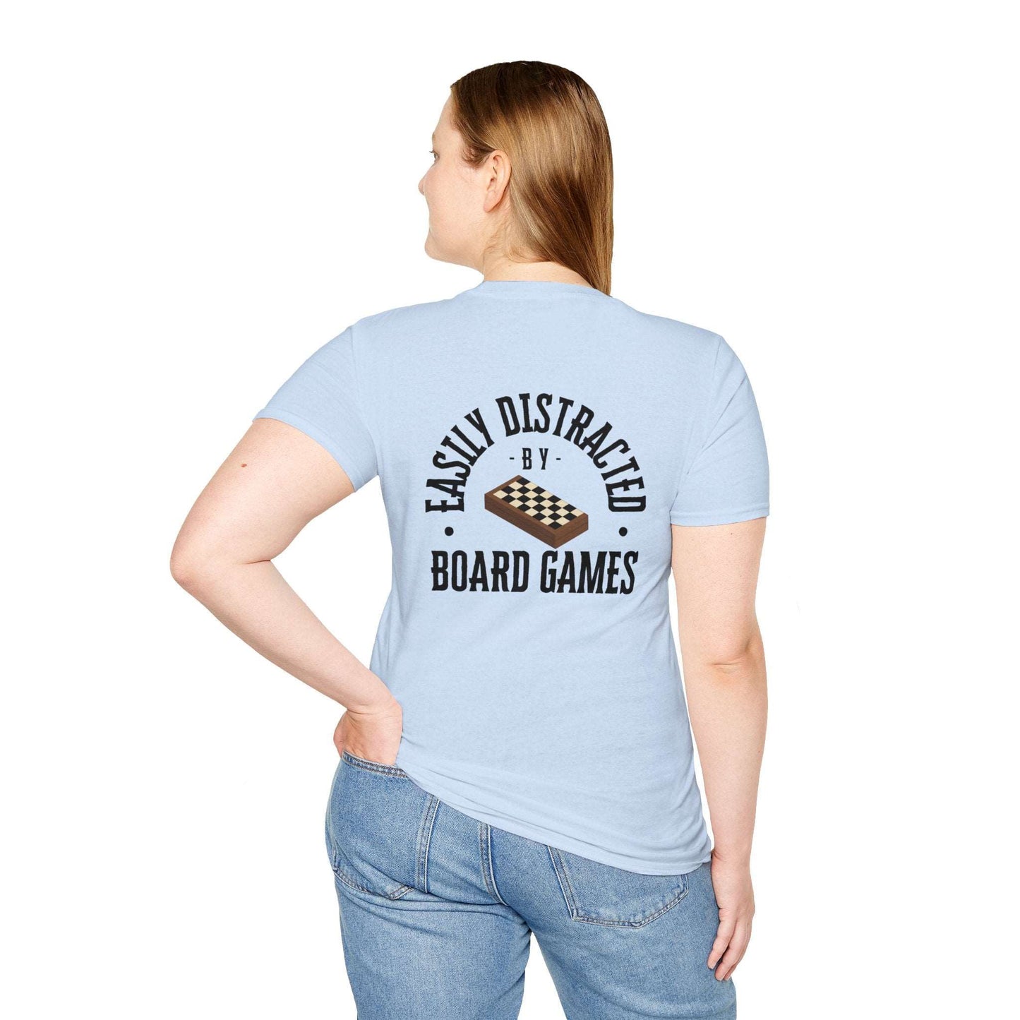 Easily Distracted by Board Games | Dice and Thread | Unisex Soft-Style T-Shirt