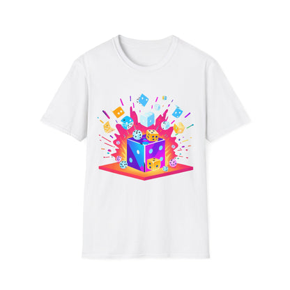 Exploding Colourful Dice | Dice and Thread | Printed Graphic T-Shirt Board Game