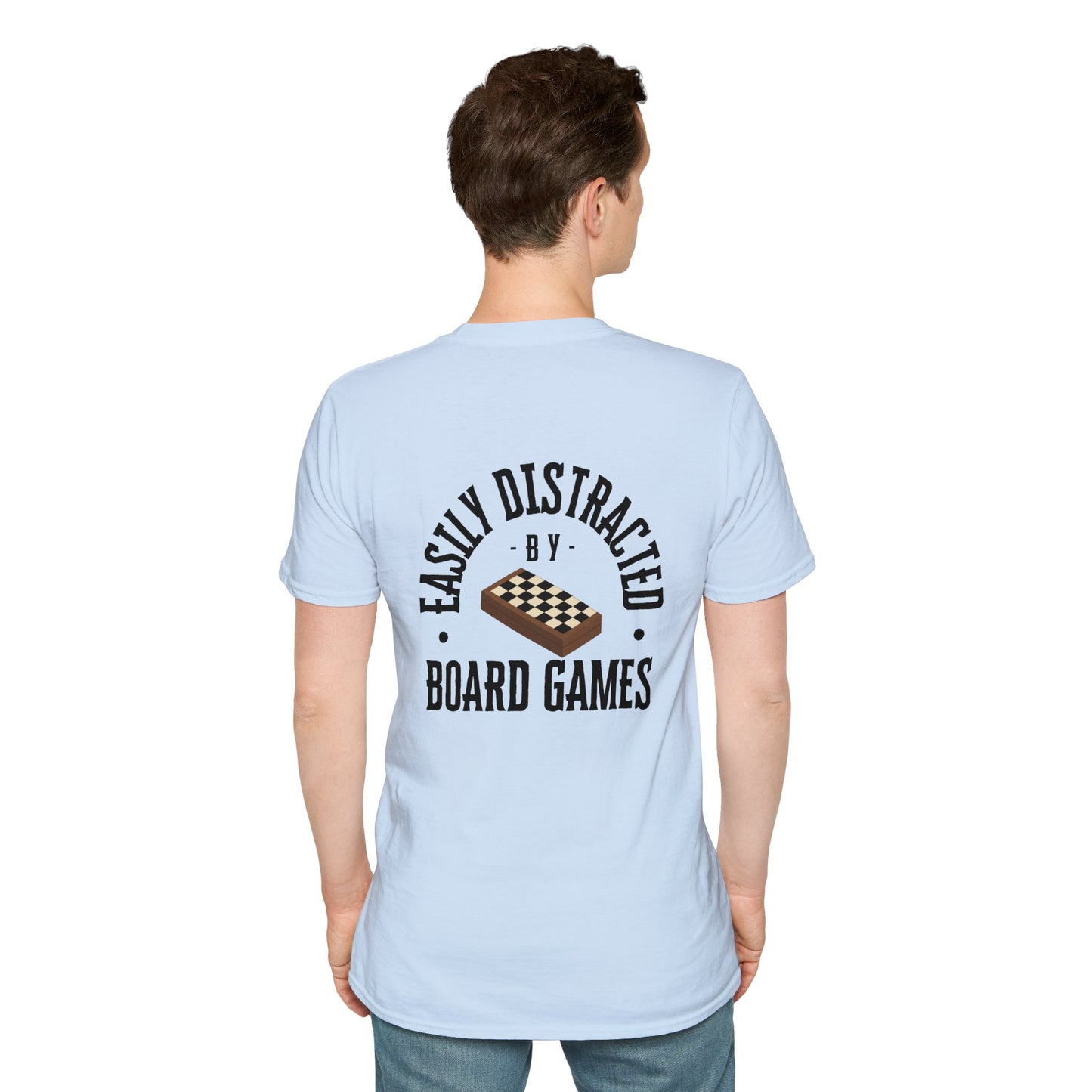 Easily Distracted by Board Games | Dice and Thread | Unisex Soft-Style T-Shirt