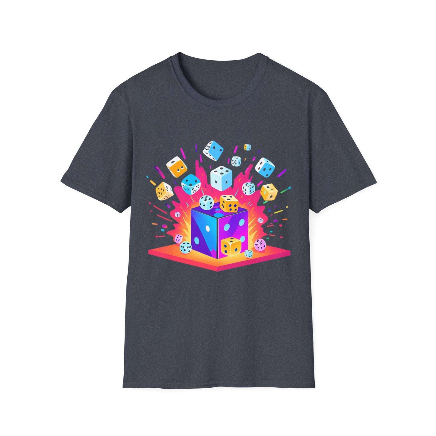 Exploding Colourful Dice | Dice and Thread | Printed Graphic T-Shirt Board Game