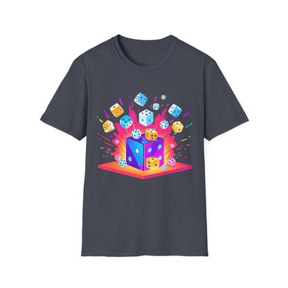 Exploding Colourful Dice | Dice and Thread | Printed Graphic T-Shirt Board Game