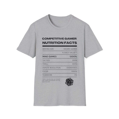 Competitive Gamer Nutrition Facts | Dice and Thread | Nutrition Facts T-Shirt