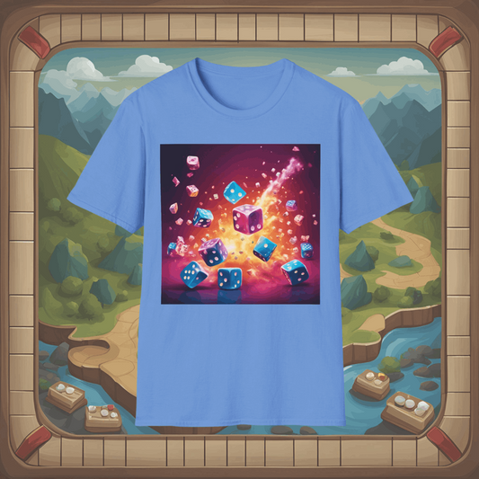 Retro Artistic exploding Dice | Dice and Thread | Unisex Soft-Style T-Shirt