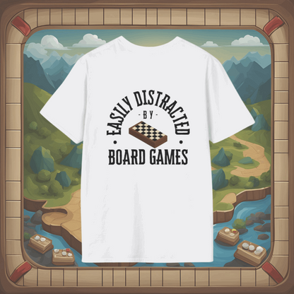 Easily Distracted by Board Games | Dice and Thread | Unisex Soft-Style T-Shirt