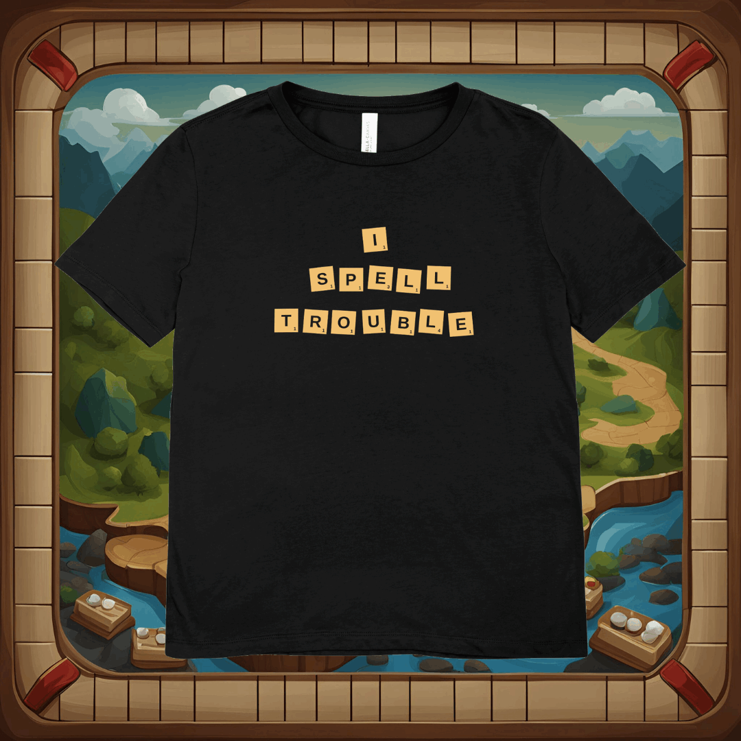 "I Spell Trouble" |  Scrabble Pieces | Dice and Thread  | Unisex Soft-Style T-Shirt