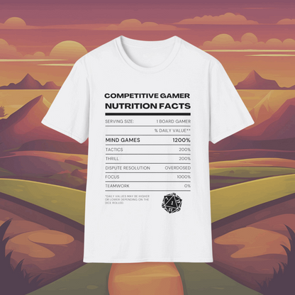 Competitive Gamer Nutrition Facts | Dice and Thread | Nutrition Facts T-Shirt